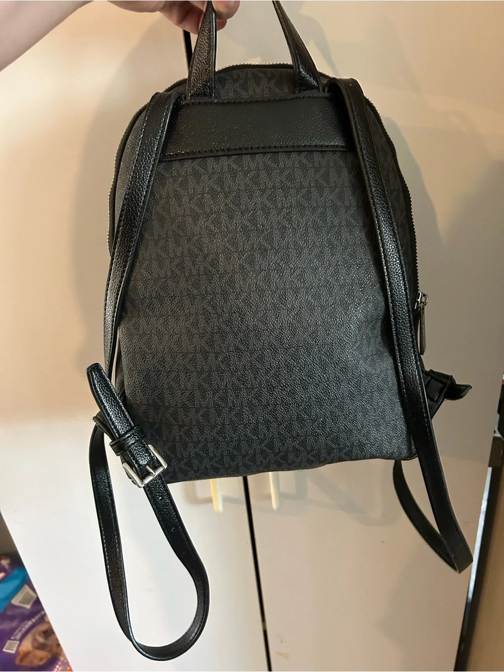 Michael Kors Black Backpack with White Front Pocket